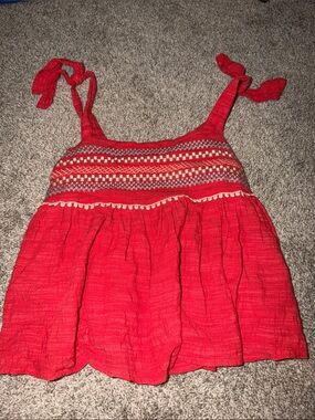 THML Red Smocked Tie-Shoulder Cami